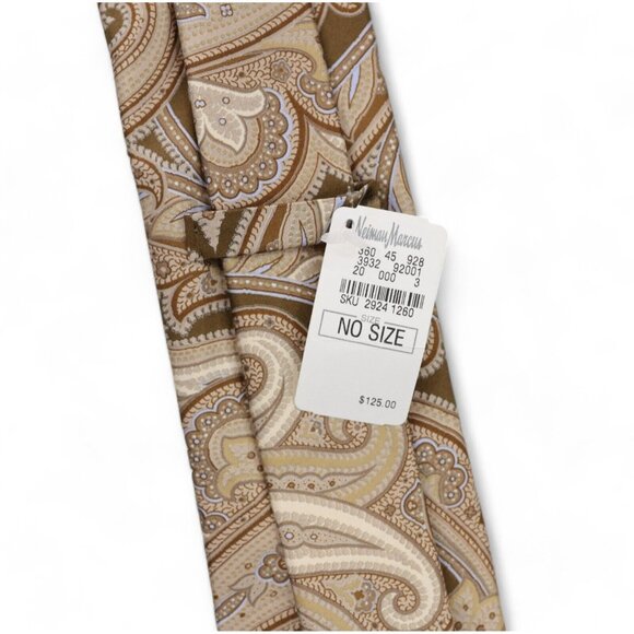 New IKE Behar 100% Silk Neck Tie Tan Blue Paisley Print Woven Made in USA NWT - Picture 3 of 8